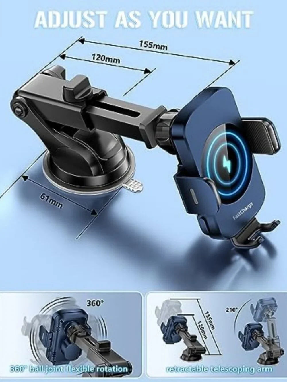 3-in-1 Wireless Car Charger & Auto-Clamping Phone Holder for iPhone & Samsung